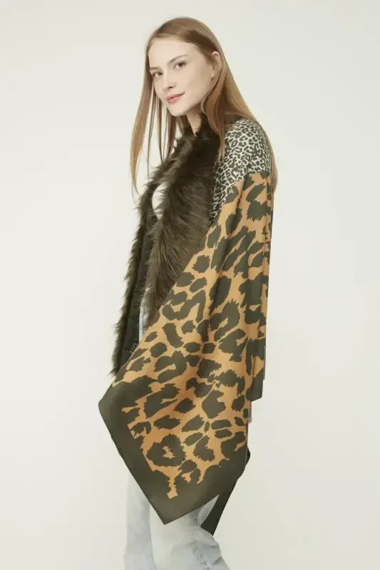 Patchwork Leopard Print Green Poncho NW13955-3 - 2