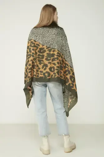 Patchwork Leopard Print Green Poncho NW13955-3 - 3