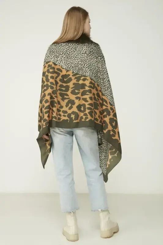 Patchwork Leopard Print Green Poncho NW13955-3 - 3