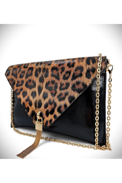 Patent Leather Leopard Print Chain Strap Women's Portfolio & Clutch Bag - 1