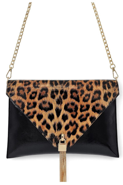 Patent Leather Leopard Print Chain Strap Women's Portfolio & Clutch Bag - 2