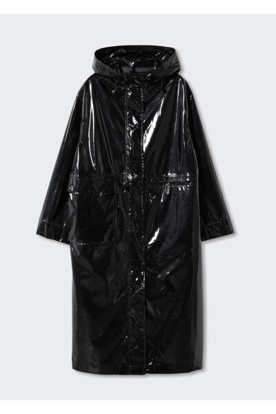Patent Leather Look Hooded Parka - 3
