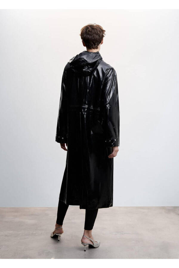 Patent Leather Look Hooded Parka - 4