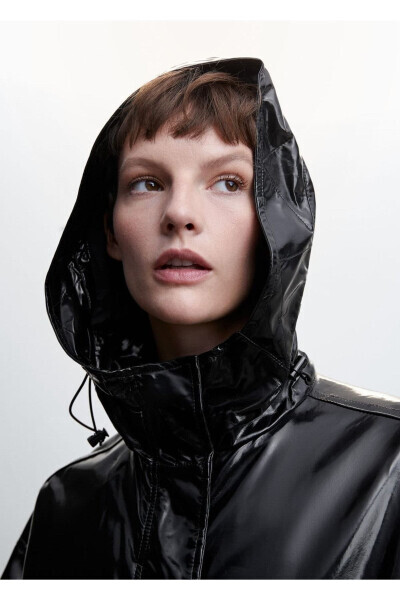 Patent Leather Look Hooded Parka - 7