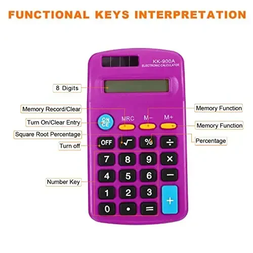 Patikil 8 Digit LCD Display Calculator - 4 Function Desktop & Handheld, Battery Powered, Purple - 3
