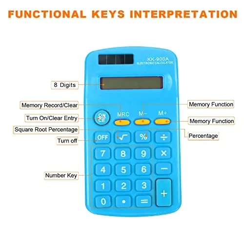 Patikil 8 Digit LCD Display Kalkulyator - 4 Funksiya Stol va Qo'lda, Batareya bilan ishlaydi, Ochiq Moviy - 3