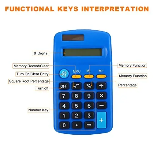 Patikil 8 Digit LCD Display Calculator - 4 Function Desktop & Handheld, Battery Powered, Dark Blue - 3