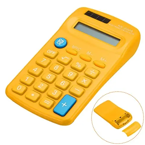 PATIKIL Asosiy 8 Digit LCD displey 4 Funktsiyali kichik stol usti Batareyali qo'lda ishlaydigan kalkulyator, Sariq - 6