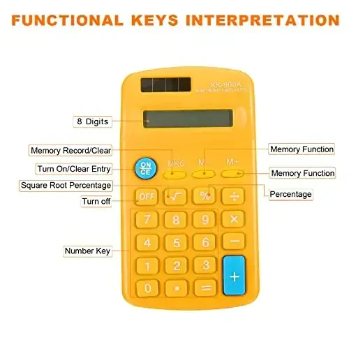 PATIKIL Basic 8 Digit LCD Display 4 Function Small Desktop Battery Powered Handheld Calculator, Yellow - 3