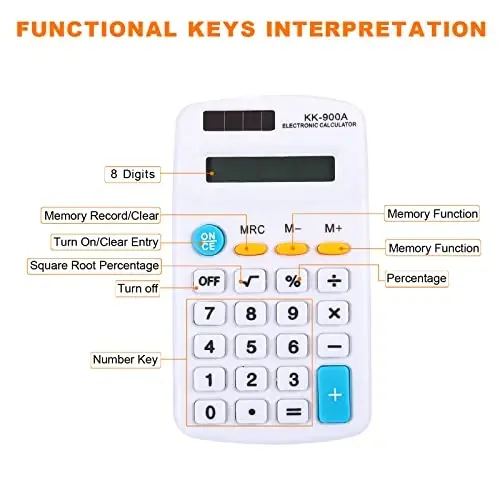 PATIKIL Basic 8 Digit LCD Display Calculator - 4 Function Desktop & Handheld, Battery Powered, White - 3
