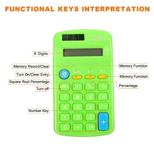 PATIKIL Basic 8 Digit LCD Display Calculator - 4 Function Small Desktop Handheld for Home Office, Battery Powered, Green - 3