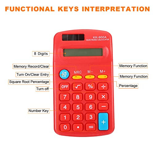 PATIKIL Basic Calculator, 8 Digit LCD Displeyli Calculator 4 Funktsiyali Kichik Stol Calculator Batareya bilan ishlaydigan Qo'lda Calculator Uy, Ofis uchun, Qizil - 3