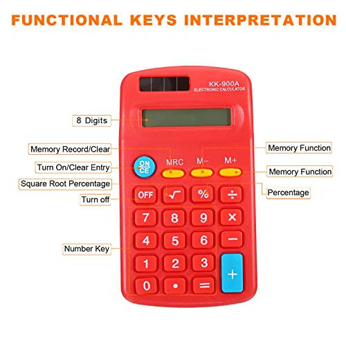 PATIKIL Basic Calculator, 8 Digit LCD Displeyli Calculator 4 Funktsiyali Kichik Stol Calculator Batareya bilan ishlaydigan Qo'lda Calculator Uy, Ofis uchun, Qizil - 3