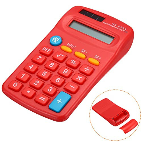 PATIKIL Basic Calculator, 8 Digit LCD Displeyli Calculator 4 Funktsiyali Kichik Stol Calculator Batareya bilan ishlaydigan Qo'lda Calculator Uy, Ofis uchun, Qizil - 6