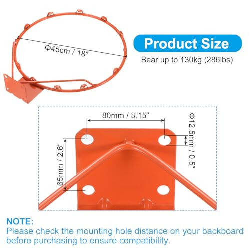 PATIKIL Basketball Rim, Replacement Wall Door Mounted Hanging Standard Goal Fit Most Sizes of Backboard Indoor and Outdoor, (Thicken Solid) - 2