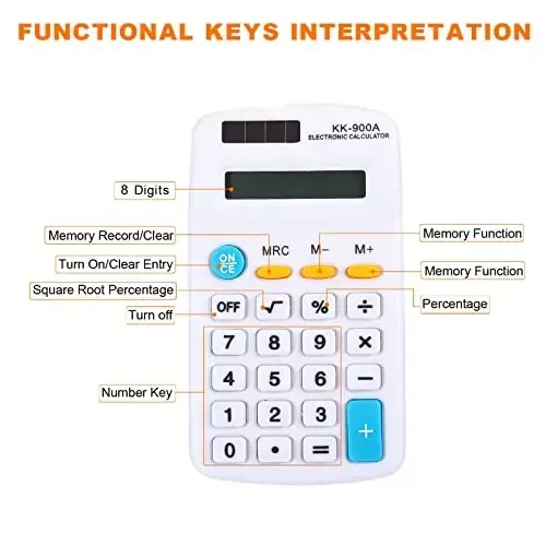 PATIKIL Basic 8 Digit LCD Display Calculator - 4 Function Desktop & Handheld, Battery Powered, White - 3