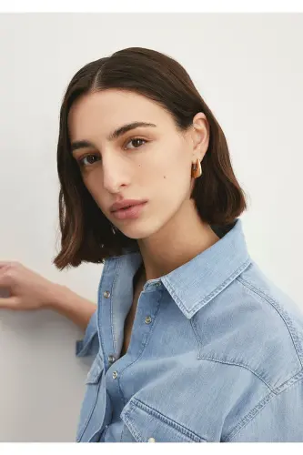 Patricia Classic Denim Muz Jinsi Ko'ylak Bo'sh Fit / - 6