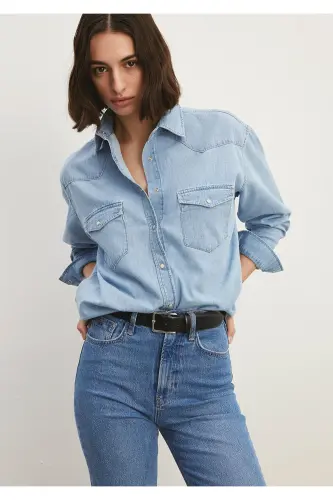 Patricia Classic Denim Buz Jean Gömlek Loose Fit / Bol Rahat Kesim 1210784-87099 - 1