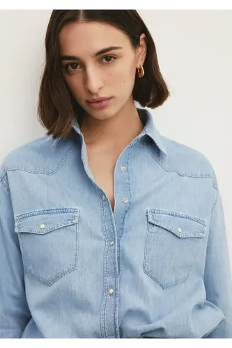 Patricia Classic Denim Buz Jean Gömlek Loose Fit / Bol Rahat Kesim 1210784-87099 - 2