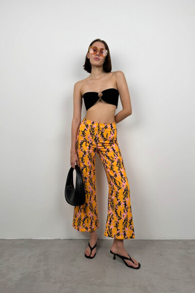 Patterned Bell-BottomModazone Pants - BLACK FASHION