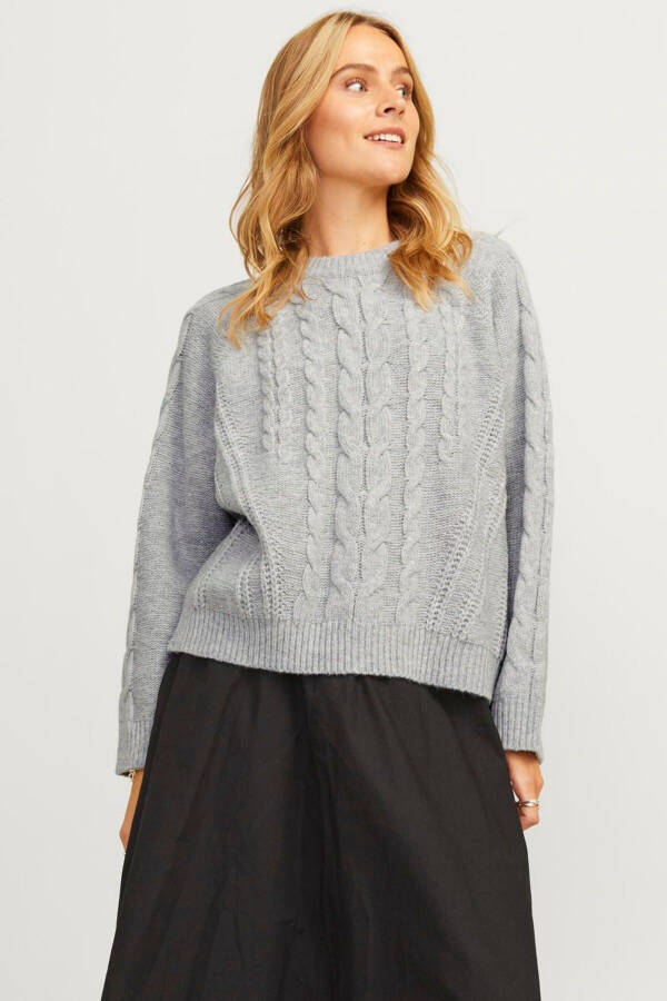 Patterned bisiklet neck knit sweater - 2