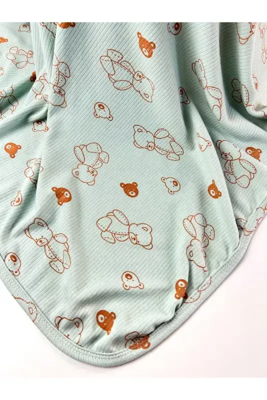 PATTERNED BLANKET & SWADDLE 85X90 CM COTTON FABRIC-Turquoise - 3