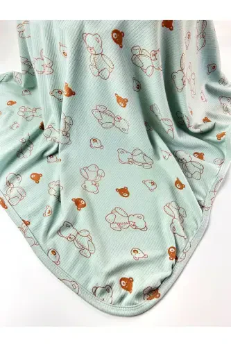 PATTERNED BLANKET & SWADDLE 85X90 CM COTTON FABRIC-Turquoise - 4
