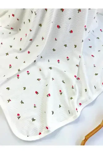 PATTERNED BLANKET & SWADDLE 85X90 CM COTTON FABRIC-White - 3