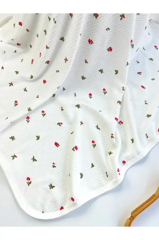 PATTERNED BLANKET & SWADDLE 85X90 CM COTTON FABRIC-White - 3