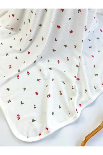 PATTERNED BLANKET & SWADDLE 85X90 CM COTTON FABRIC-White - 3