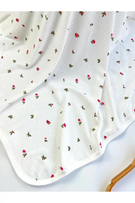 PATTERNED BLANKET & SWADDLE 85X90 CM COTTON FABRIC-White - 3
