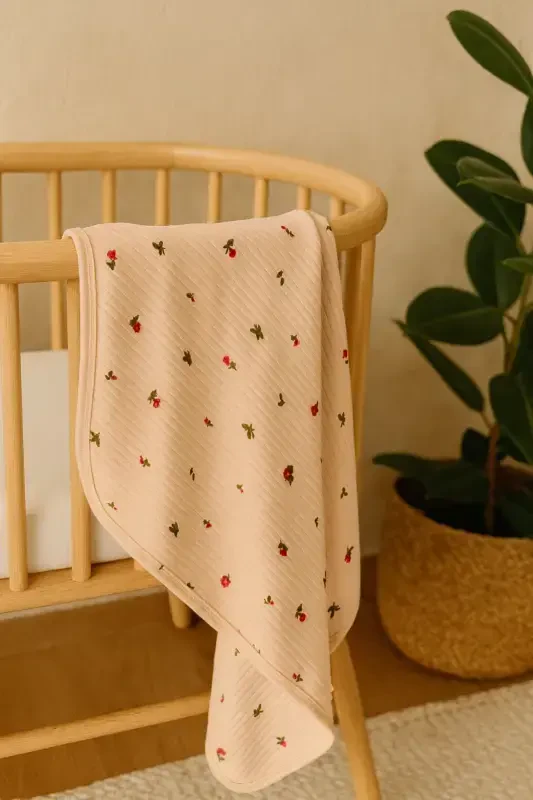 PATTERNED BLANKET&SWADDLE 85X90 CM COTTON FABRIC-Salmon - OMY