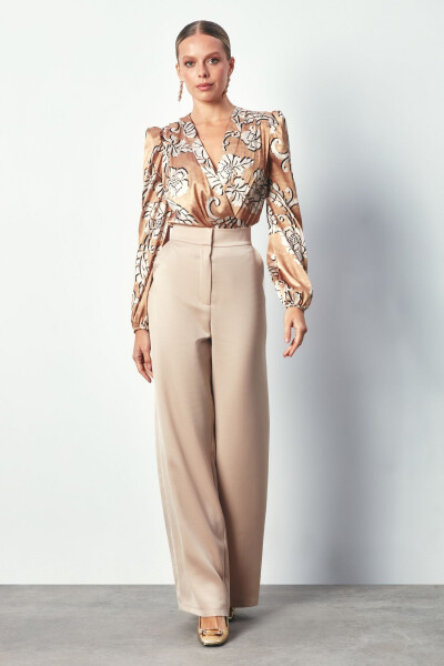 Patterned Bodysuit Blouse - CAMEL - 2