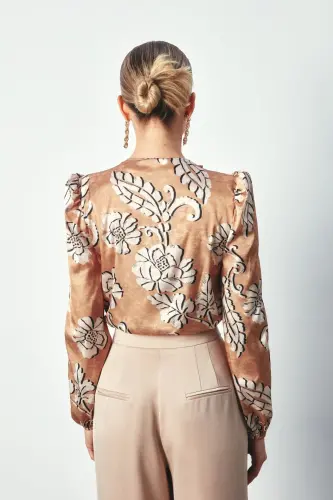 Patterned Bodysuit Blouse - CAMEL - 6