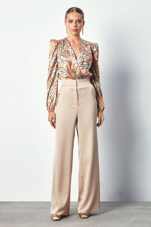 Patterned Bodysuit Blouse - CAMEL - 8