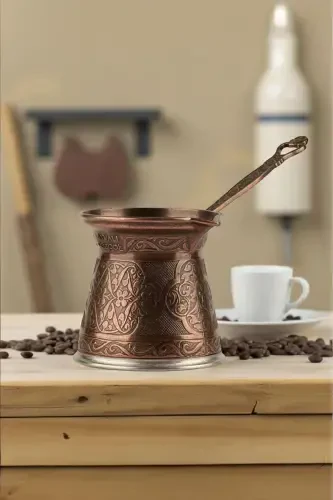 Patterned Cast Iron Cezve for 4 People - Compatible with Magnetic Stoves - 3