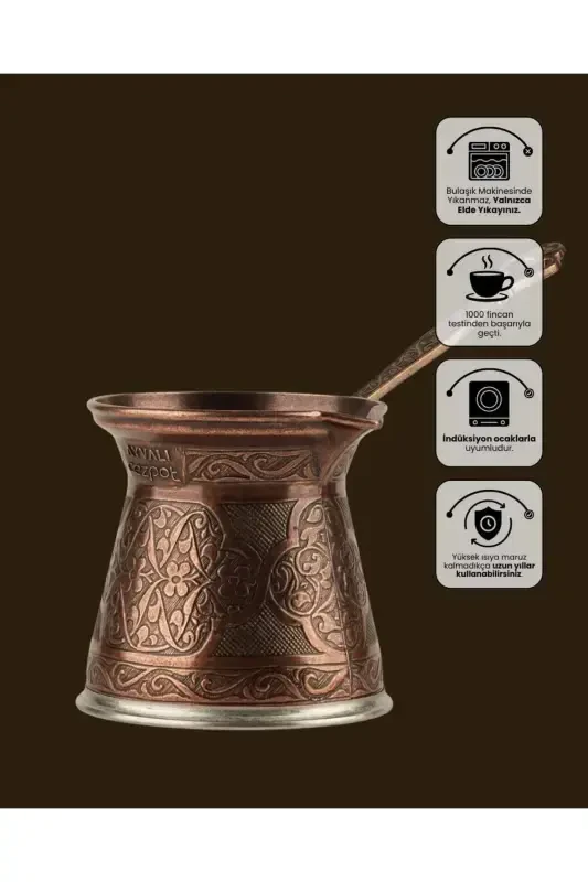 Patterned Cast Iron Cezve for 4 People - Compatible with Magnetic Stoves - 7