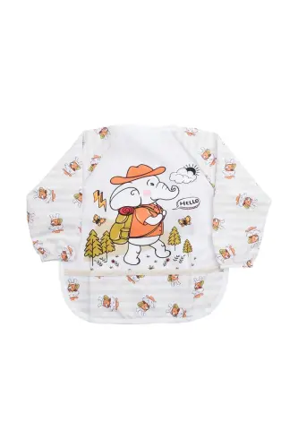 Patterned Character Printed Sleeved Wearable Baby Feeding Bib - 1