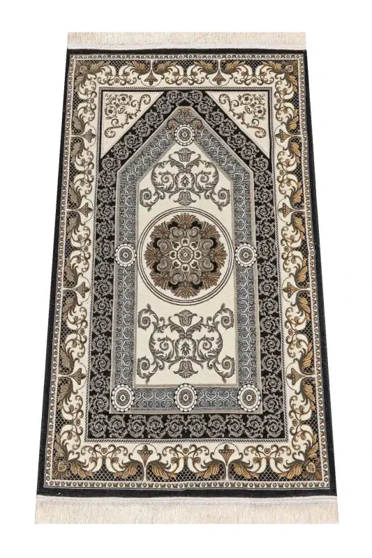 Patterned Chenille Rug - Black - İHVAN