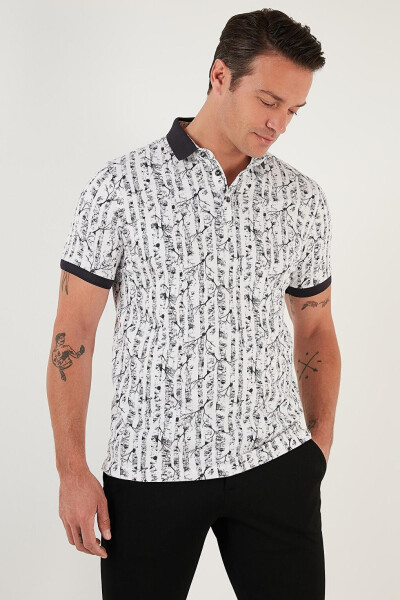 Patterned Cotton Slim Fit Polo T Shirt 646B3490 - 13