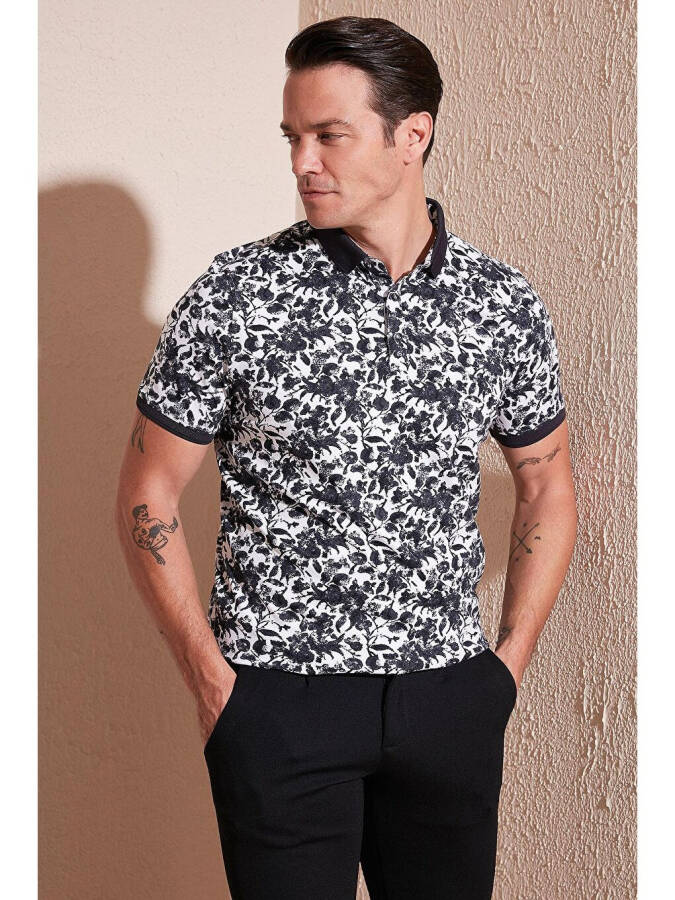 Patterned Cotton Slim Fit Polo T Shirt 646B3550 - 6