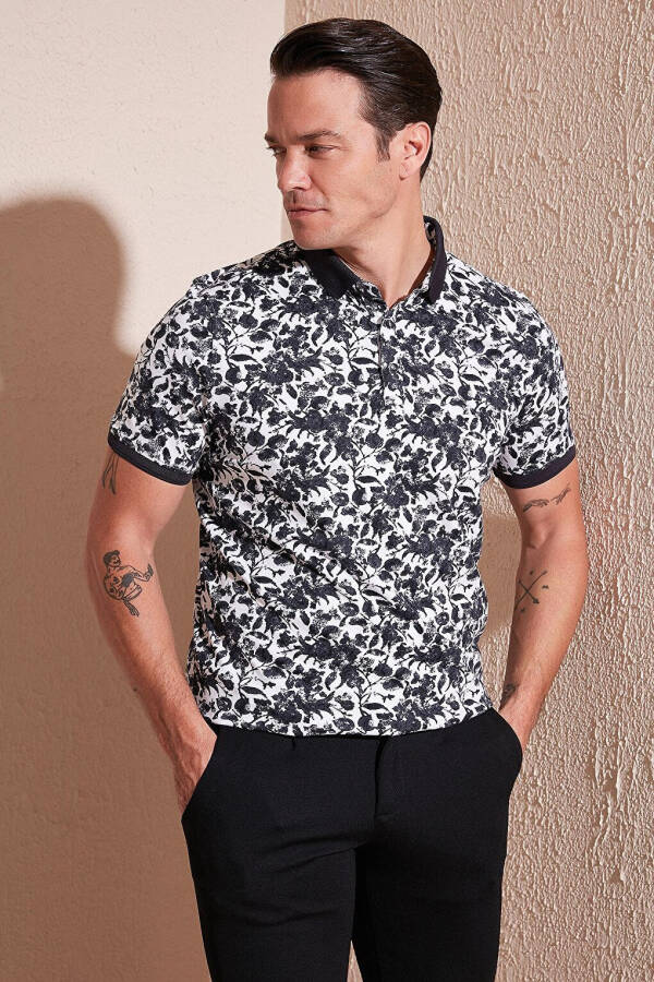 Patterned Cotton Slim Fit Polo T Shirt 646B3550 - 11