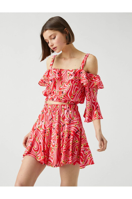 Patterned Crop Top Ruffled Off-Shoulder - KOTON