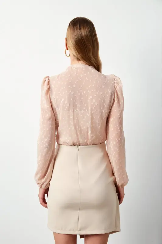 Patterned Crossover Bodysuit Blouse - Powder-Powder - 6