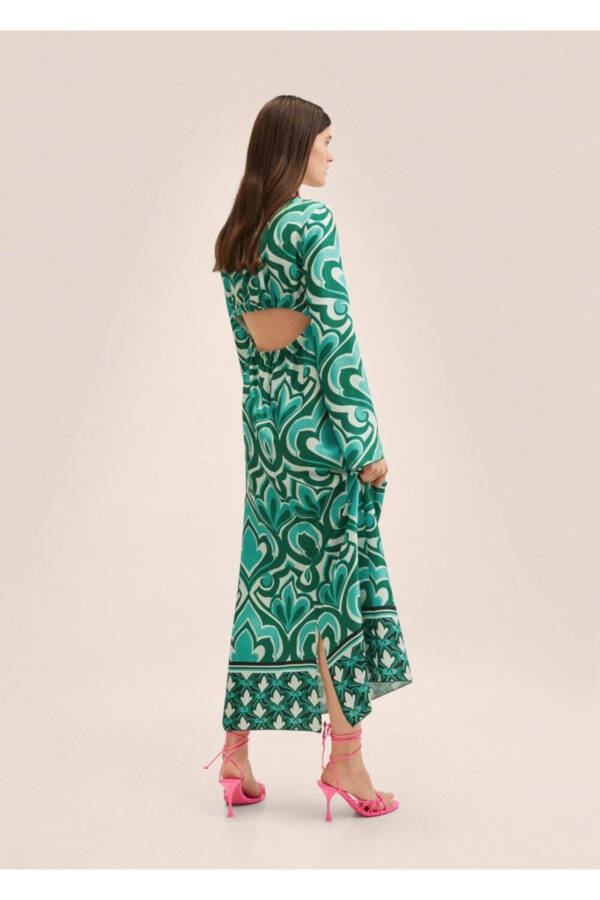 Patterned Cut-out Detail Dress - 4