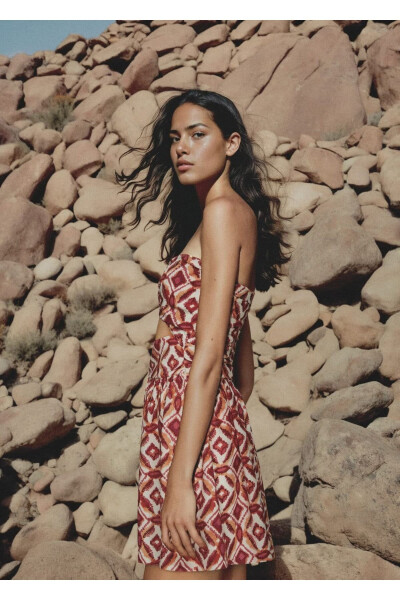 Patterned Cut-Out Detail Dress - MANGO TEEN