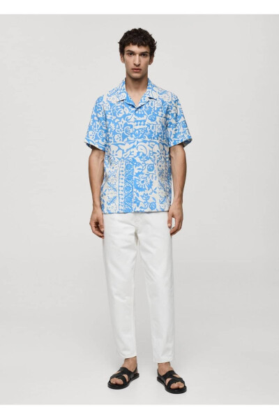 Patterned Draped Regular Fit Shirt - MANGO MAN (1)