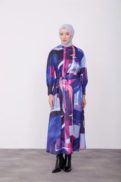 Patterned Dress 23k9714 Purple and Green - ARMINE (1)