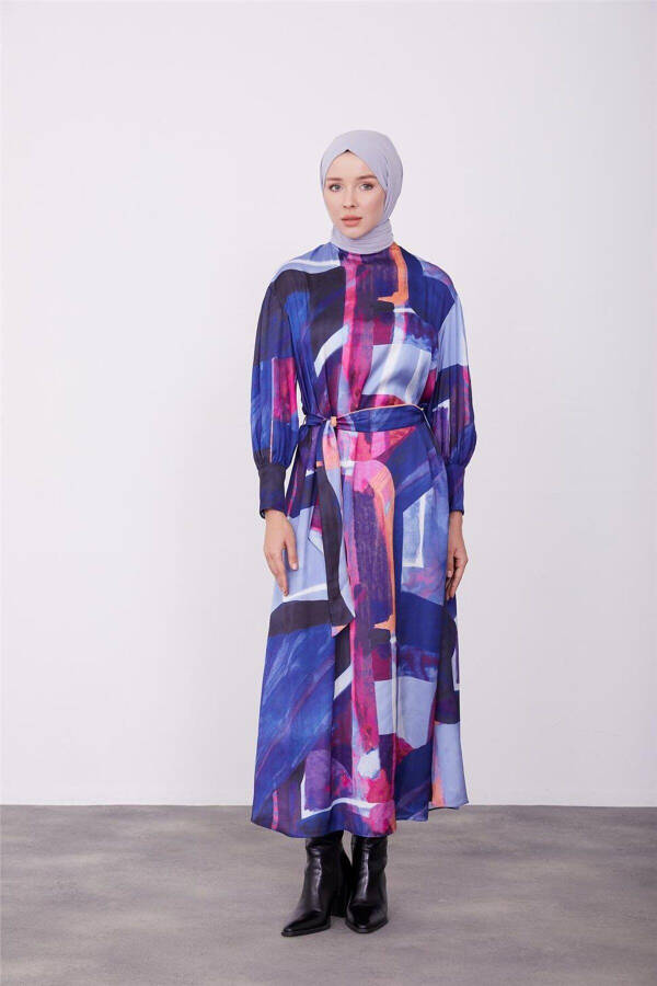 Patterned Dress 23k9714 Purple and Green - 2