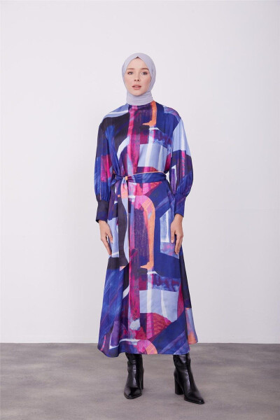 Patterned Dress 23k9714 Purple and Green - 3